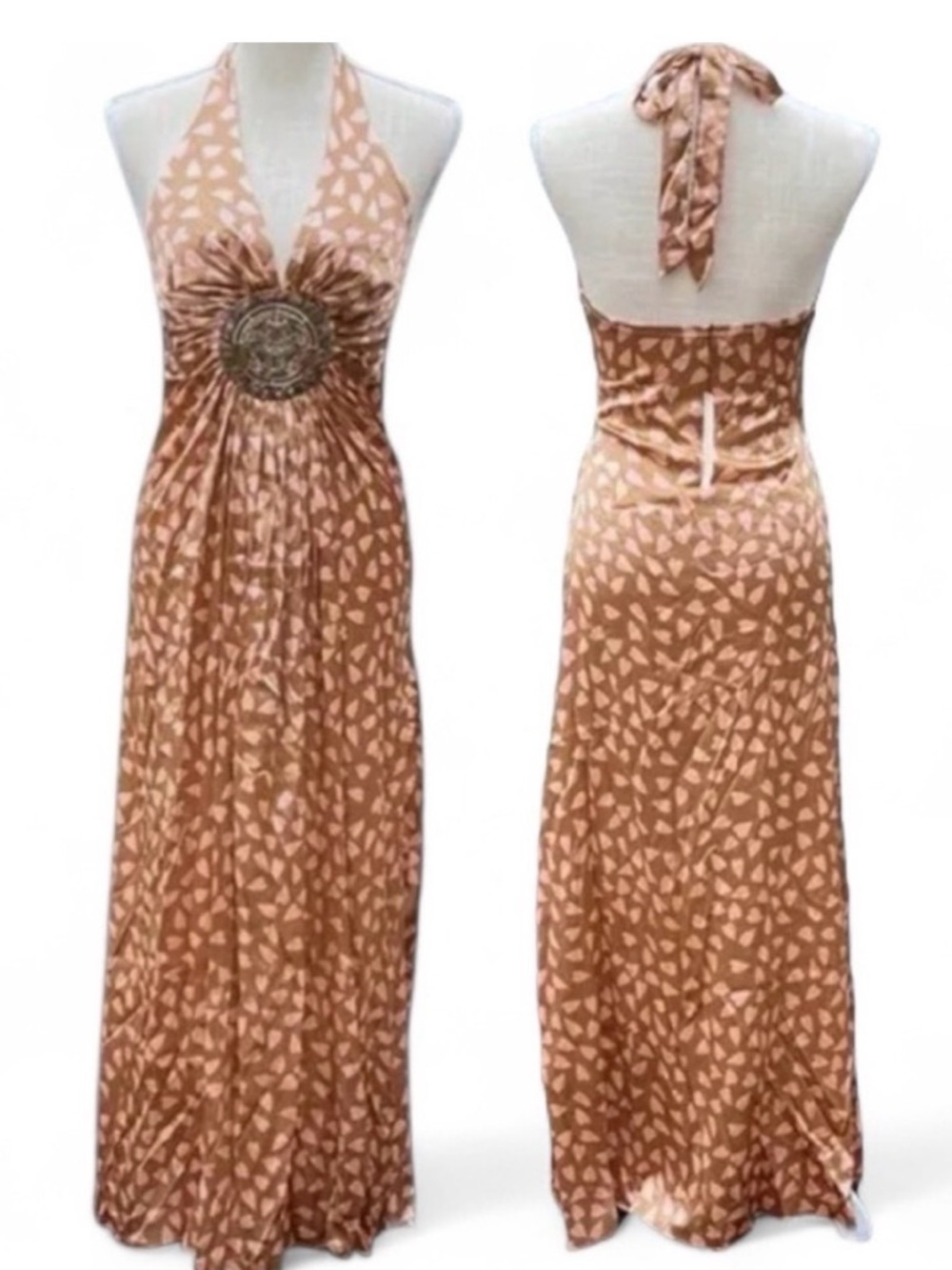 SKY NWT Silk Heart Printed Halter dress w cutout details - Picture 3 of 9